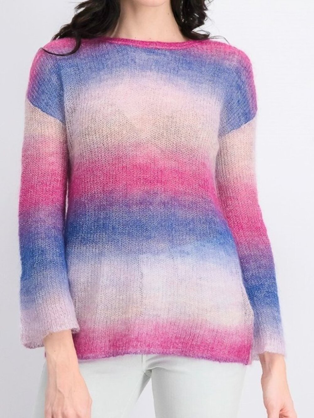 INC MOHAIR WOOL BLEND OMBRE STRIPED SWEATER